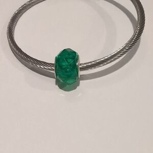 Silver Green Faceted Charm for Pandora‎ Style Bracelet
